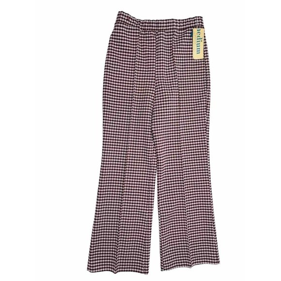 NOS VTG 70s Houndstooth Plaid High Rise Wide Leg Knit Pants Disco